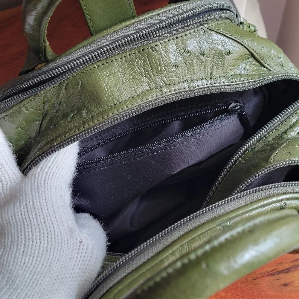 WEL JAPAN Rare OSTRICH Exotic Leather Military Green Handbag Tokyo